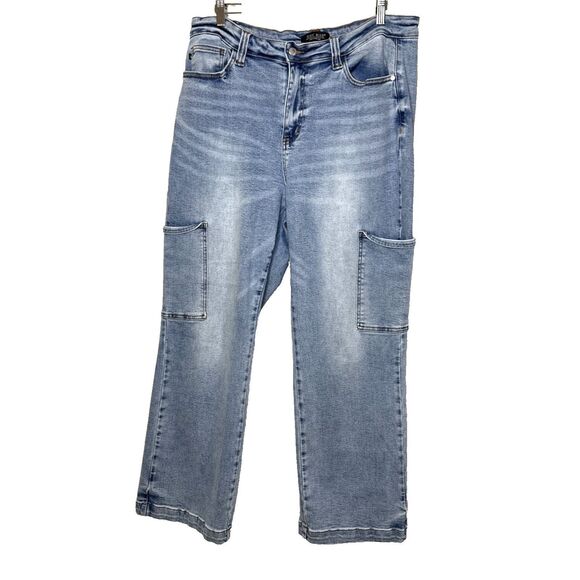 Judy Blue Jeans 18W High Waist Cargo Wide Leg JB88924 Light Wash Blue Stretch - Picture 2 of 16